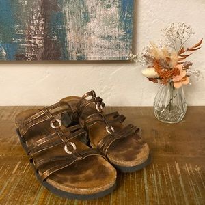 NAOT Leather Copper Distressed Leather Sandals w/bling